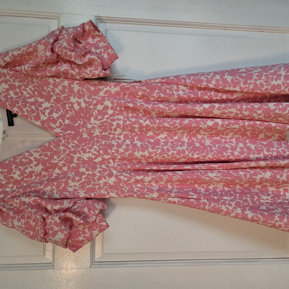 Pink and White Floral Dress with Puff Sleeves